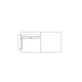 Modular sofa line drawing, white background, two rectangular sections, raised backrest, armrest, minimalist geometric design.
