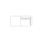 Schematic drawing of combined unit, black lines on white, rectangular box and angled panel with recessed drawers, labeled “hemingway – seater br ar”.