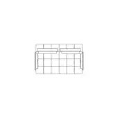 Two-seater sofa, capitonné upholstery, rectangular shape with grid pattern, black line drawing on white background, cylindrical legs.