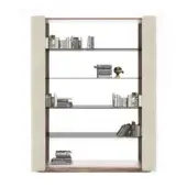 Elegant Formitalia Downtown bookcase crafted in wood veneer with sleek glass shelves and light beige upholstery