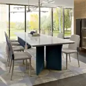 Distinguished Turri Zero table with intersecting leather wings and refined Italian marble top boasting a glossy finish
