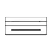 Minimalist line graphic with three horizontal black lines on white, featuring a central rectangular block and square end caps.