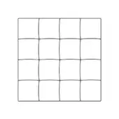 Black and white grid pattern featuring sixteen squares in a four-by-four arrangement, bordered by a black rectangle, geometric design.