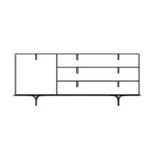 Sideboard, light wood, rectangular form with single door and three open shelves, black legs and trim, “nelson – size a” label.
