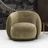 Superior Moroso Pacific lounge chair with curved silhouette upholstered in muted olive green textile and internal steel frame