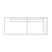 Modular sofa schematic, black lines, L-shape configuration with rectilinear forms, low profile, and horizontal backrest detailing.