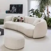 Exceptional Moroso Pacific sofa with curved off-white boucle upholstery and wood steel layered foam frame
