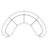 Modular sectional sofa, black line drawing, crescent shape with six connected segments, rounded armrests, minimalist design, white background.