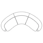 Pacific sectional sofa line drawing, curved configuration, three segments, rounded armrests, minimalist design, white background.