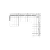 Hemingway sectional sofa DX (capitonne), black and white line drawing, L-shape, modular design with rectangular bolster pillows and reclining backrest.