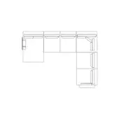 Hemingway sectional DX line drawing, L-shape, modular components with drawers, pull-out shelf, handles, minimalist rectilinear design.