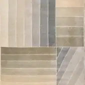 Harmonious Turri Zero rug with geometric stripes in beige, gray and green wool and silk, exhibiting a smooth matte finish