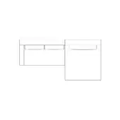 Modular storage unit line drawing, white background, L-shape, two-tone rectangular sections, inset drawer pulls, minimalist geometric design.