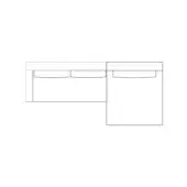 Modular cabinet system, black line drawing, two sections—left with double drawers, right with single drawer—minimalist design, rectangular form.