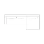 Corner storage unit line drawing, white background, two-tone rectangular drawers, minimalist design, 90-degree angle, clean lines.