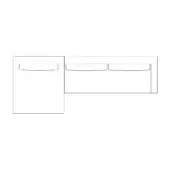 Rectangular desk with matte laminate surface, featuring two drawers and a perpendicular single-drawer extension, minimalist design.
