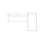 Corner desk line drawing, rectangular wood surface, L-shaped extension with two centered drawers and a vertical panel.