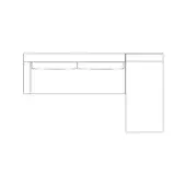 Corner desk line drawing, white background, rectangular tabletop, two centered drawers, minimalist design, functional schematic.