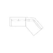 Sectional sofa line drawing, black on white, L-shape with modular segments, two cushions on left, elongated cushion on angled right side.