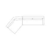 Modular sectional sofa line drawing, L-shape, minimalist design with angled backrest and rectangular storage compartments, white background.