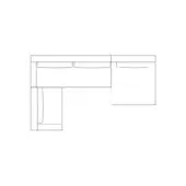 L-shaped corner desk with two drawers, rectangular cabinets, and a minimalist line drawing style against a white background.