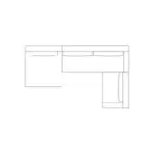 Corner desk line drawing, wood tone, with two rectangular sections, each featuring inset drawers and cabinet storage below.