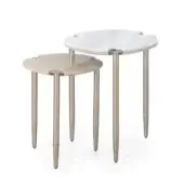 Exclusive Turri Zero side table with light gold metal legs and white clover-shaped top crafted in lacquered wood