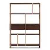 Modular shelving unit, light wood frame, walnut shelves, grid structure, minimalist design, studio product shot, clean lines.