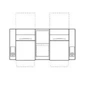 Modular kitchen cabinets schematic, black lines on white, recessed panel doors, curved handles, drawer-cabinet configuration.