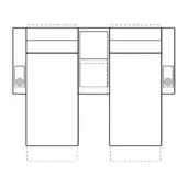 Built-in cabinet system schematic, black lines on white, three vertical sections with recessed panels and geometric rectangular elements.