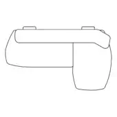 Game controller line drawing, black and white, rectangular body with cylindrical grip, ergonomic handheld design, simple outline illustration.