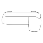 Game controller line drawing, black and white, rectangular body with curved grip, minimalist design, plain white background.