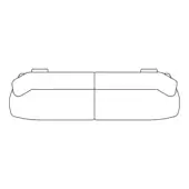 Modular sofa line drawing, white background, rounded form, contemporary design, two-module seating, angled armrests, low profile.