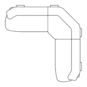Gaming controller line drawing, ergonomic grip, angular design, rectangular buttons, vertical handle, minimalist aesthetic, white background.