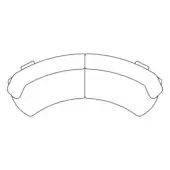 Curved sectional sofa, light gray, horseshoe shape with angled armrests and seamless upholstery, minimalist design with delineated segments.