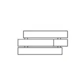Four stacked rectangles with black outlines against white, featuring horizontal line segments on middle shapes, minimalist geometric composition.