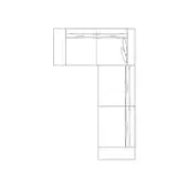 Sectional sofa line drawing, gray modular L-shape, featuring recessed edges and vertical line details on a white background.