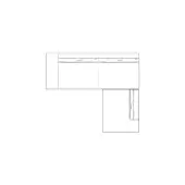 Modular sectional sofa schematic, black lines on white, corner arrangement with two rectangular modules and attached square ottoman.