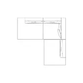 Modular sectional sofa line drawing, white background, minimalist design, rectangular forms, curved back, cushion detail, technical rendering.