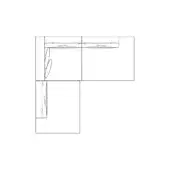 Hamlet sectional sofa line drawing, modular design, two-tone rectangular form with curved top, schematic representation of furniture layout.