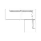 Hamlet Sectional Sofa DX, linear schematic, L-shape configuration with three rectangular modules and one square module, black lines on white.
