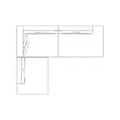 Hamlet sectional sofa L-shape line drawing, minimalist design, geometric forms, technical illustration, white background.
