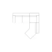 Modular sectional sofa, line drawing, L-shape configuration, rectilinear form with squared sections and visible seams, modern aesthetic.