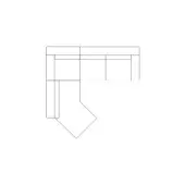 Modular sectional sofa, light gray line drawing, L-shape configuration with rectangular modules and a simple, modern rectilinear design.