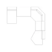 Modular sectional sofa, white line drawing, L-shape with extension, rectilinear modules, minimalist design, segmented cushions, studio presentation.