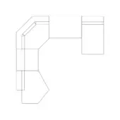 Modular sectional sofa “hills” line drawing, black on white, L-shape with extended arm and triangular base detail.