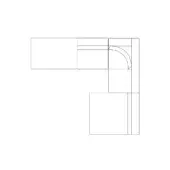 Modular sectional sofa, light gray line drawing, L-shape with curved corner, quilted texture, contemporary design, studio rendering.