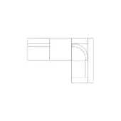 Modular sectional sofa line drawing, grey, 90-degree configuration with rectangular and curved segments, cushioned seats, and minimalist style.