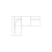 Modular sectional sofa line drawing, white background, 90-degree corner, curved and rectangular panel design, minimalist schematic.