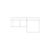 Sectional sofa, line drawing, L-shape – three rectangular modules joined, squared silhouette, clean lines, white background rendering.